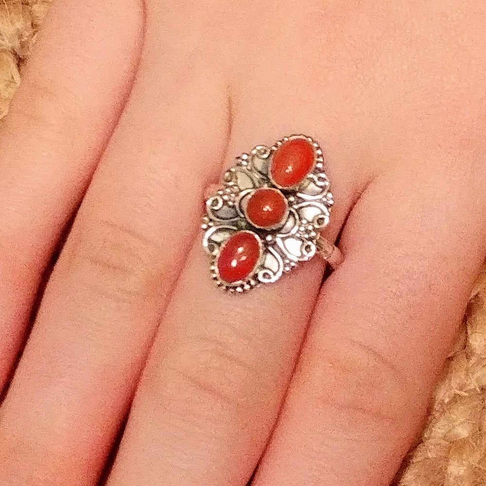 Orange Carnelian Sterling Ring - Picture 3 of 9